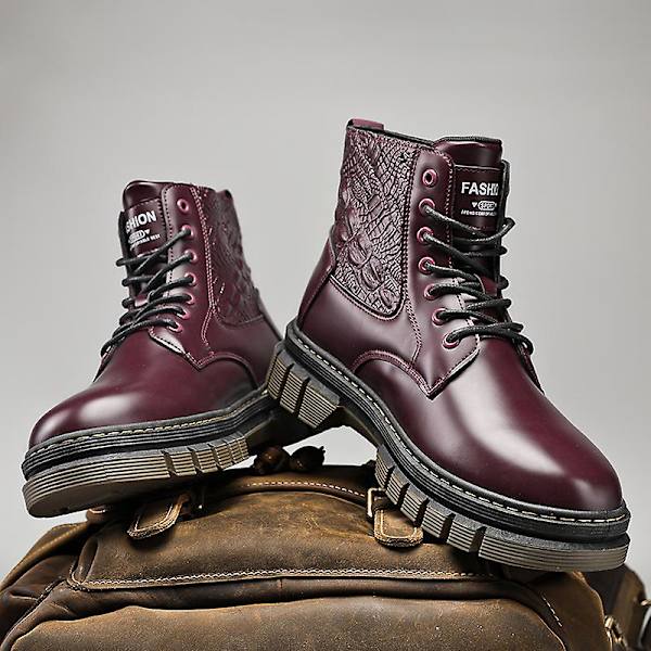 Herr Martin Boot Kvinnor Korta Kängor Med Snörning Chunky Låg Klack Mid-Calf Boots 2Kf8115 Red 41