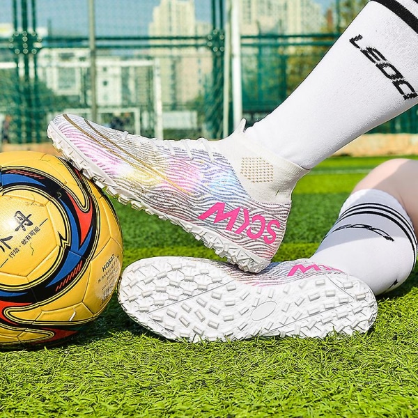 Fotbollsskor för män Halkfria fotbollsskor Klossar Gräs Fotbollssneakers Yj332 White 41