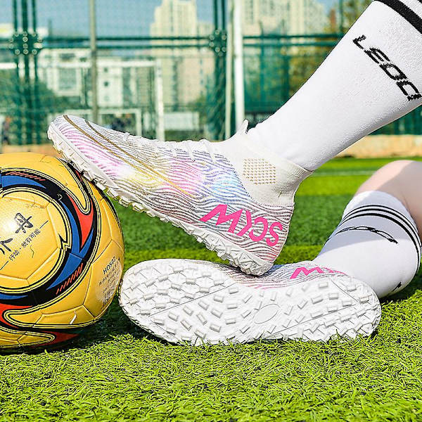 Fotbollsskor för män Halkfria fotbollsskor Klossar Gräs Fotbollssneakers Yj332 White 43