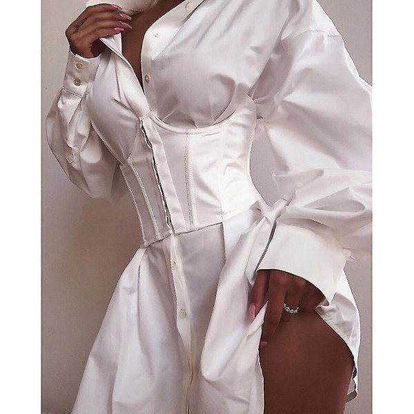 2021 Korsett midjebälte för kvinnor Enfärgad Svart Vit Sexig bred elastisk slips Bodycon Waspie-bälte, beige Asian size L
