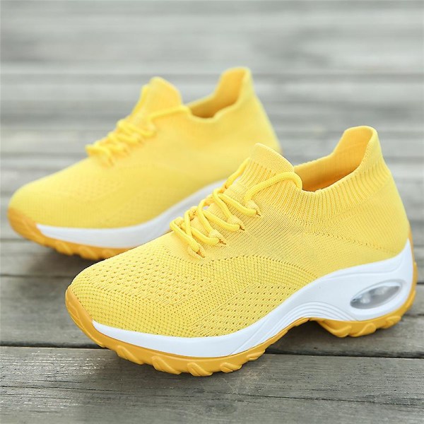 Dam Super Light Sneakers Tenis Feminino Dam Wedge Andas Running Mesh 2G1862 Yellow 36