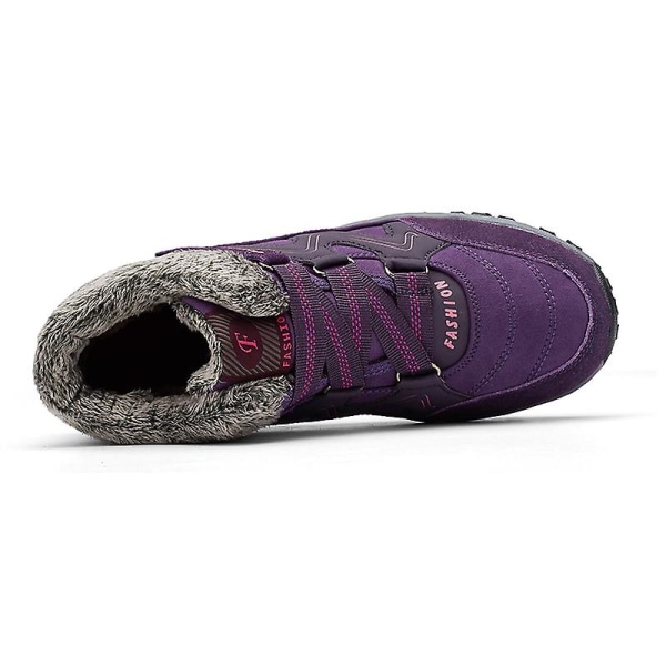 Snöskor för damer Vattentäta Slip On Päls Fodrade Sneakers Vinter Varma Skor 2K6137 Purple 42