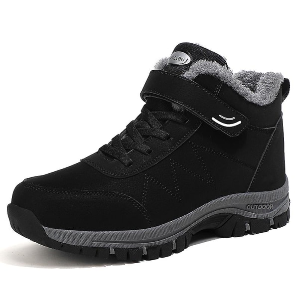 Vinter Kvinnor Män Stövlar Plysch Läder Vattentäta Sneakers Klättring Jaktskor Unisex snörning utomhus Varm vandringskänga Man Black 37