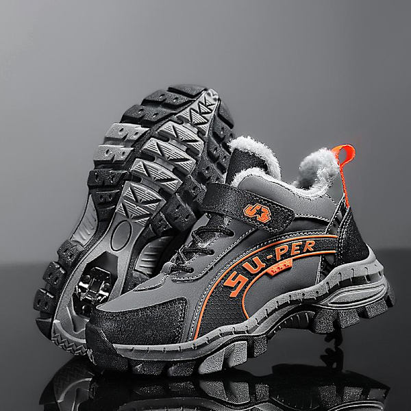 Barn vandringsskor Andas sneakers Halkfria Pojkar Flickor Vinterskor X899 GrayOrange 34