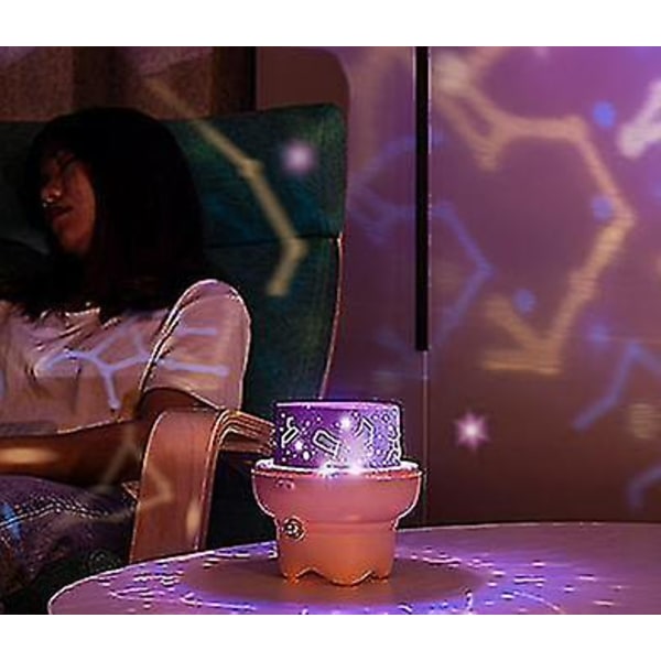 Roterande Starry Fjärrkontroll Sky Projection Night Light Med Bluetooth Music Sensor (Rosa)