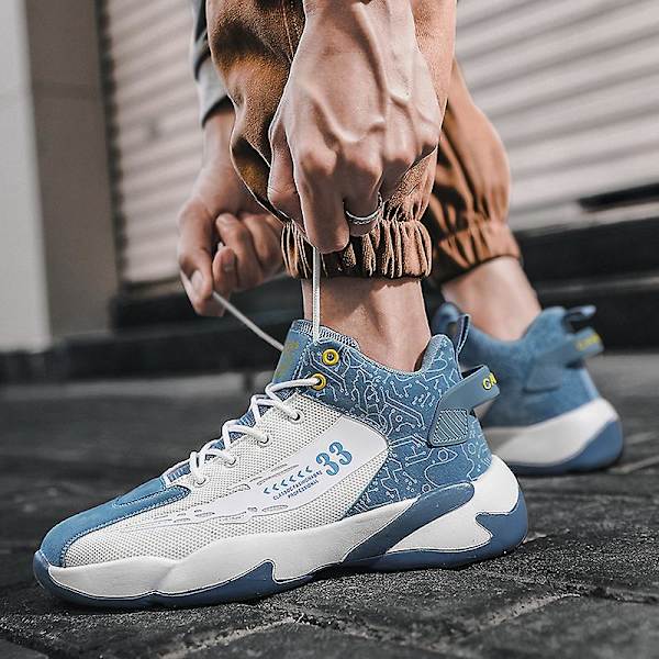 Basketskor för män Mode Halkfria sneakers Andas Pojkar Flickor Sportskor 266 WhiteBlue 41