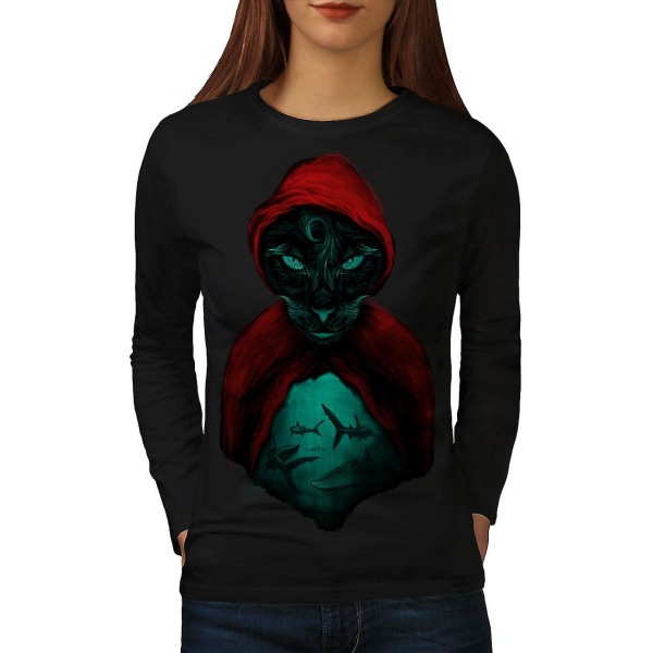 Evil Scary Deadly Cat Women Blacklong Sleeve T-shirt M