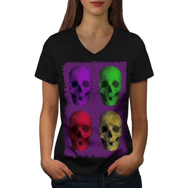 Skeleton Skull Färgrik T-shirt för kvinnor L