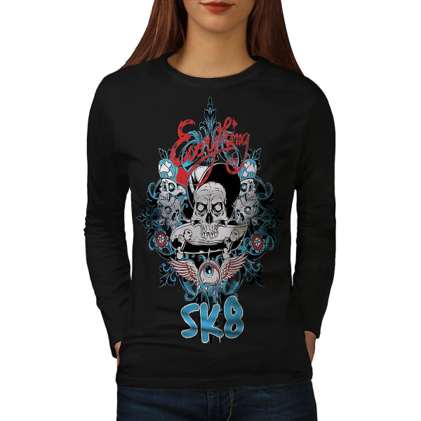 Skater Death Eyes Skull Women Blacklong Sleeve T-shirt XXL