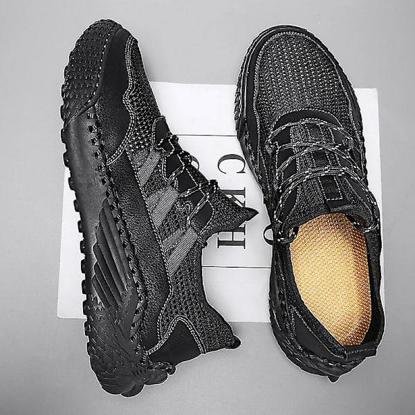 Promenadskor för män Andas Flying Woven Mesh joggingskor Halkfria sneakers 3C9902 Black 41