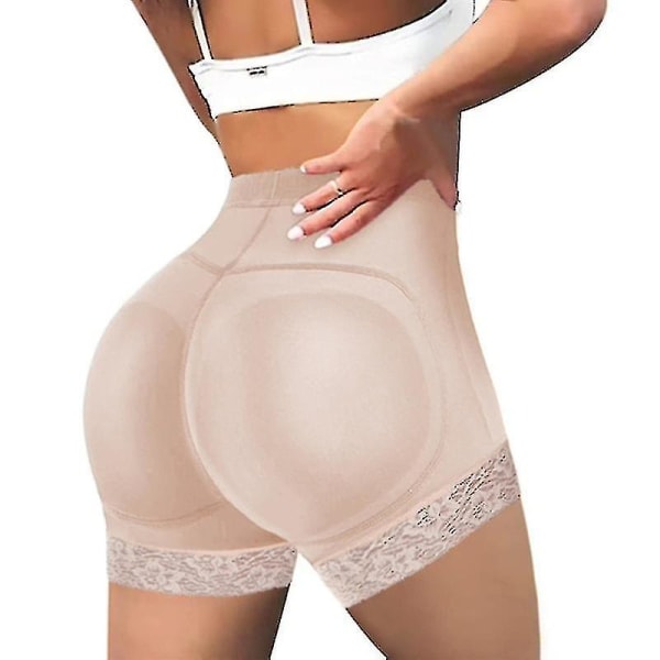 Kvinnor Body Shaper Vadderad rumpa Lifter Trosa Butt Hip Enhancer Fake Bum Shapwear Shorts Push Up Shorts Beige L