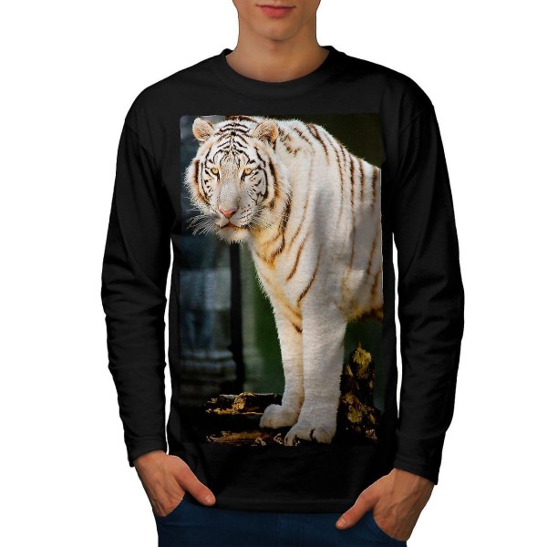 Wild White Tiger Animal Men Blacklong Sleeve T-shirt XL
