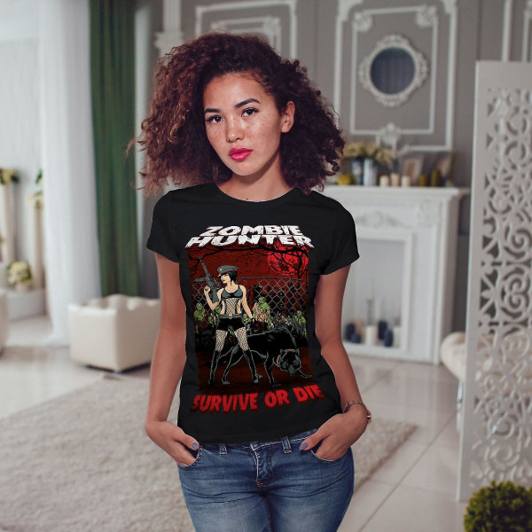 Survival Hunter Zombie Women Blackt-shirt L