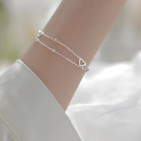 Double Layers Heart Charm Armband &amp Armband För Kvinnor Flickor Elegant födelsedag Bröllopsfest