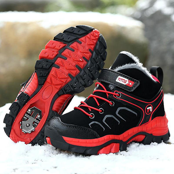 Pojkar Snow Boots Vinter Vattentät Antisladd Stövlar Vandring Outdoor Skor För Barn X888 BlackRed 32