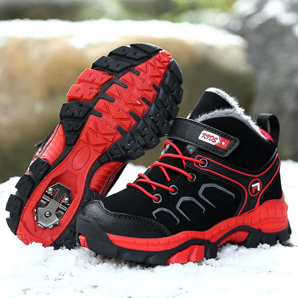 Pojkar Snow Boots Vinter Vattentät Antisladd Stövlar Vandring Outdoor Skor För Barn X888 BlackRed 34