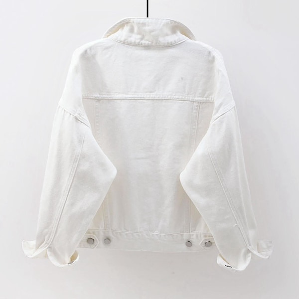 Kvinnor vår- och höstkappor Varma solida långärmade jeansjacka Ytterkläder White XXXL