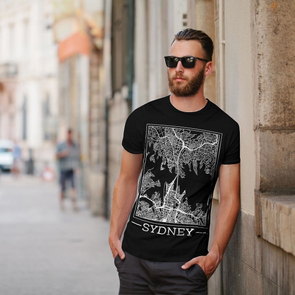 Australien Sydney Karta Män Blackt-shirt | Wellcoda M