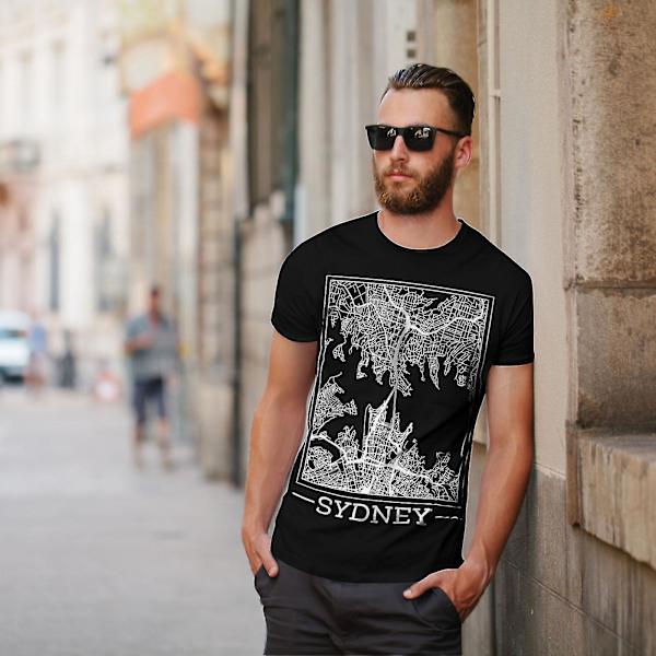 Australien Sydney Karta Män Blackt-shirt | Wellcoda S