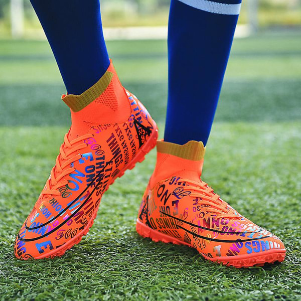 Fotbollsskor för män Spikes Fotbollsskor för ungdomar Stövlar Athletic Sneaker 3C338 Orange 47