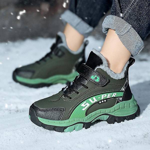 Barn vandringsskor Andas sneakers Halkfria Pojkar Flickor Vinterskor X899 BlackGreen 34