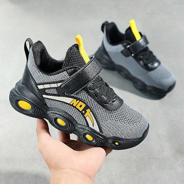 Barn Sneakers Andas löparskor Mode Pojkar Flickor Sportskor 3A670 BlackYellow 30