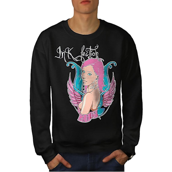Rosa söt flicka vintage män Blacksweatshirt | Wellcoda S