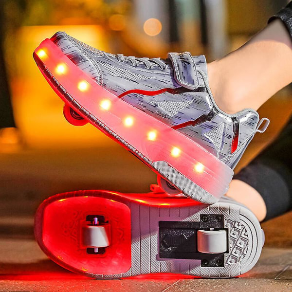 Barnsneakers Dubbelhjulsskor Led Light Skor q8 Silver 33