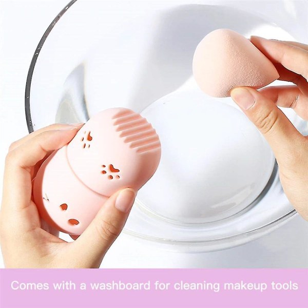 Bärbar söt kosmetisk svampboxhållare mjuk silikon kosmetisk borste torkning display stativ (rosa)
