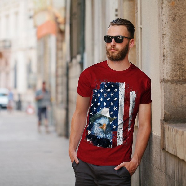 Eagle Cowboy Hat Flagga Män Redt-shirt XXL