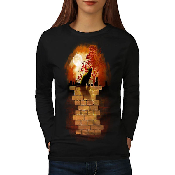 Sunset Nature Söt Katt Kvinnor Blacklong Sleeve T-shirt L