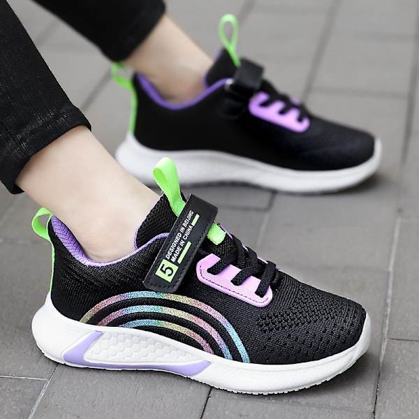Barn Sneakers Andas löparskor Flickor Mode Sportskor T868 Black 36