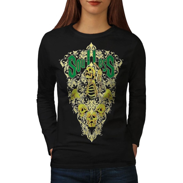 Soulless Zombie Skull Kvinnor Svart Långärmad T-shirt | Wellcoda XXL