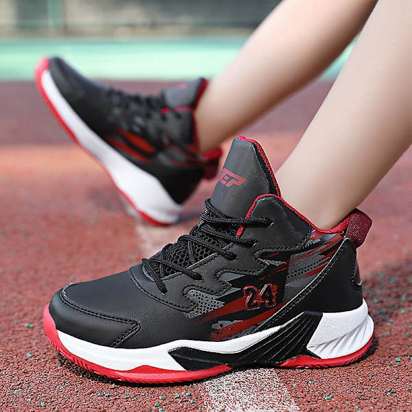 Basketskor för barn Mode Halkfria sneakers Sportskor som andas Yj008 BlackRed 32
