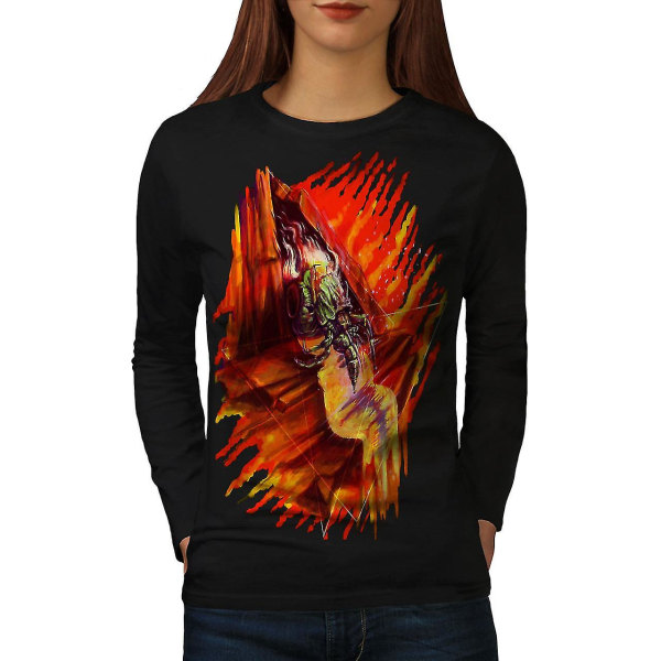 Art Bug Skrämmande mode kvinnor svart långärmad T-shirt M