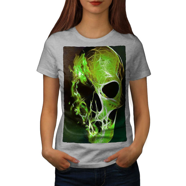 Green Flame Death Skull Women T-shirt M