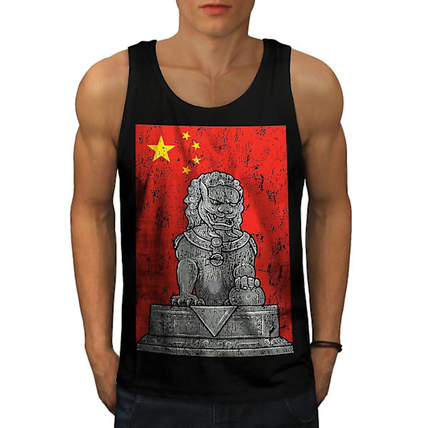 China Flag Lion Men Blacktank Top | Wellcoda M