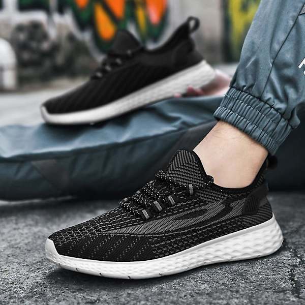 Herr Casual Bekväma Sneakers Andas löparskor 6937 BlackWhite 44