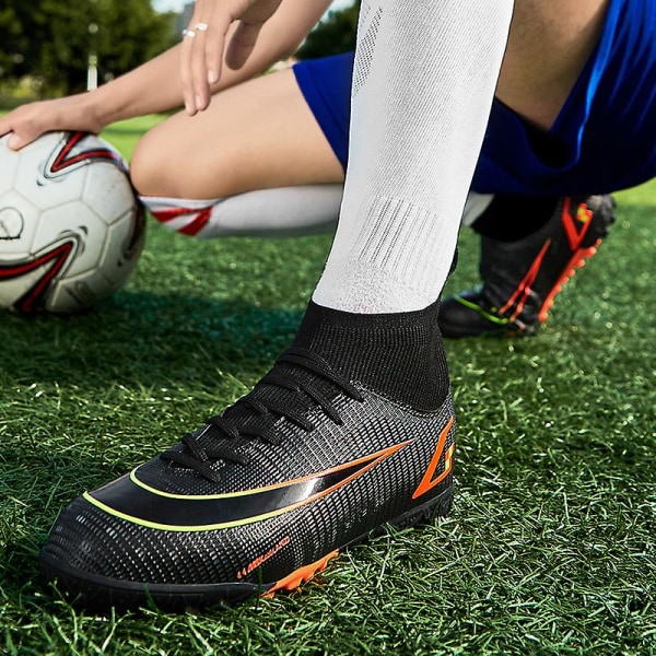 Fotbollsskor för män Fotbollsskor med hög ankel för vuxen Grästräning Sport Skor Sneakers 2J8066 Black 46