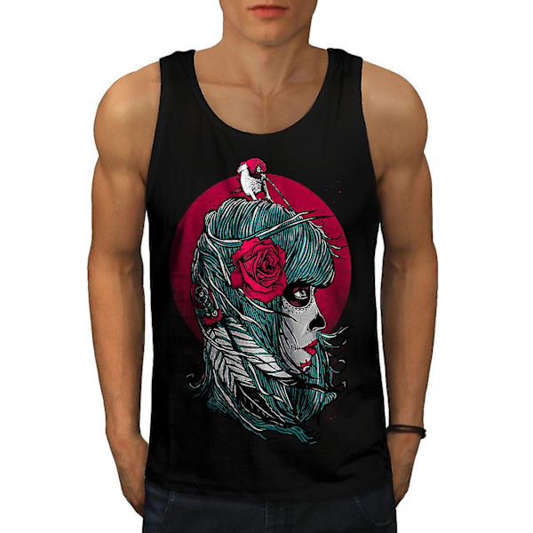 Rose Skull Fantasy Men Blacktank Top XL