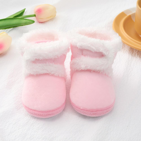 Vintervarma nyfödda toddler 1 år baby Flickor Pojkar Skor Mjuk sula Pälssnöskor 0-18M Pink 7-12 Months