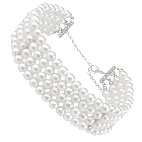 2xflerlager vit imitation pärla Choker Haklapp Statement Bröllop Dam Halsband 2 Pcs
