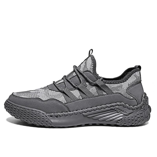 Promenadskor för män Andas Flying Woven Mesh joggingskor Halkfria sneakers 3C9902 Gray 43