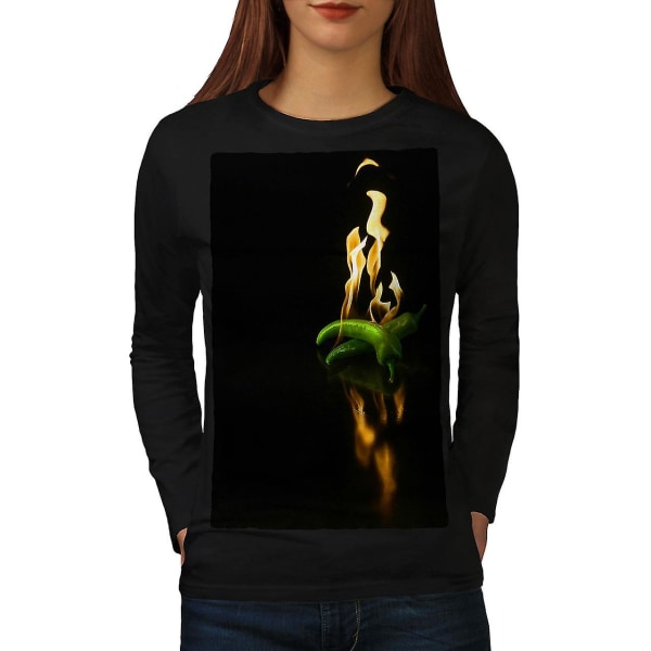 Burning Chili Pepper Kvinnor Blacklong Sleeve T-shirt XL