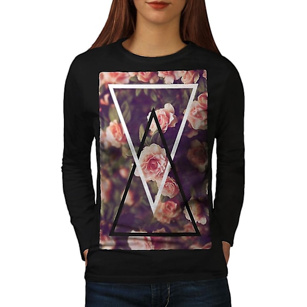 Triangel Blomma Svart Långärmad T-shirt för kvinnor M