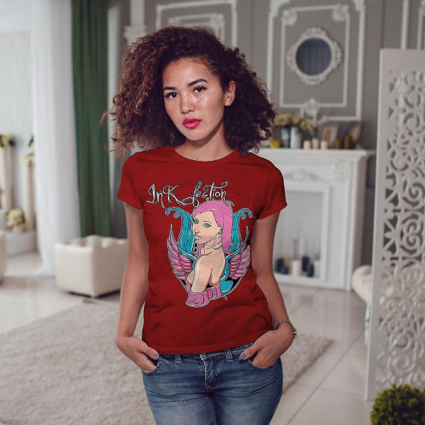 Rosa söt flicka Vintage Women Redt-shirt M