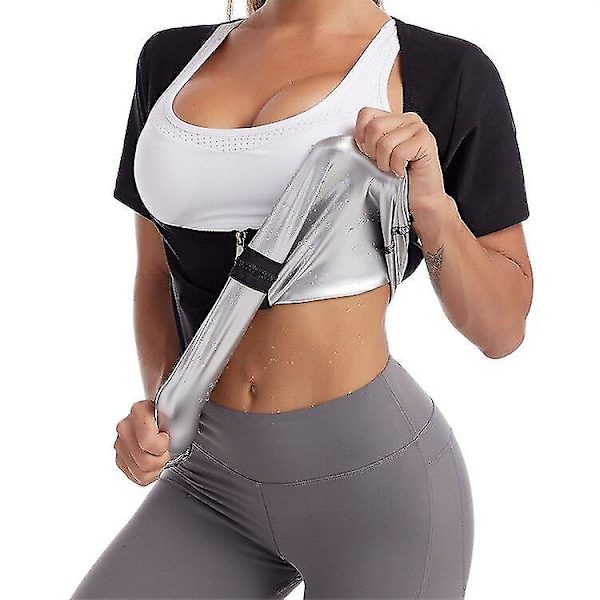 Dam Bastu Shaper Väst Thermo Sweat Shapewear Linne Bantningsväst Waist trainer Korsett Gym Fitness Hot Workout Dragkedja Skjorta,silver 4XL 5XL