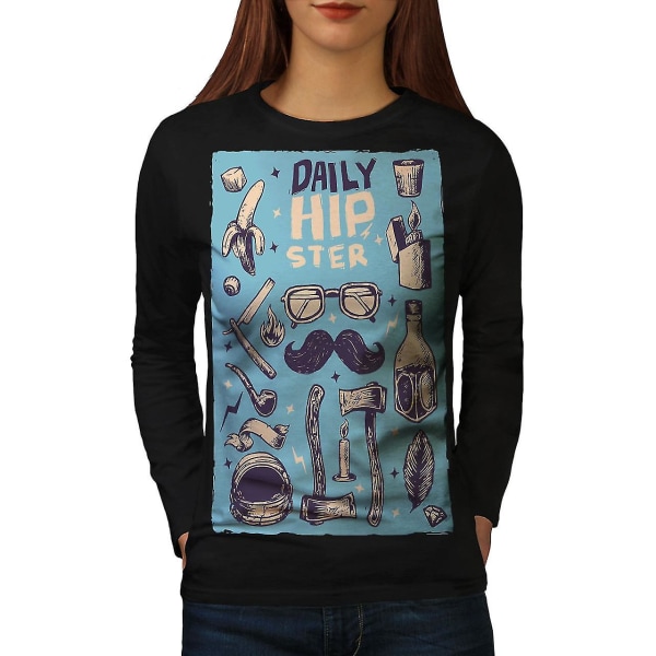 Daily Hippie Vintage Women Blacklong Sleeve T-shirt L