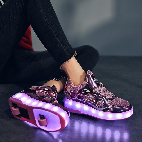 Barnsneakers Dubbelhjulsskor Led Light Shoes 623 Pink 39
