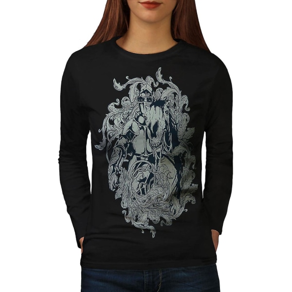 Skull Flower Art Women Blacklong Sleeve T-shirt S